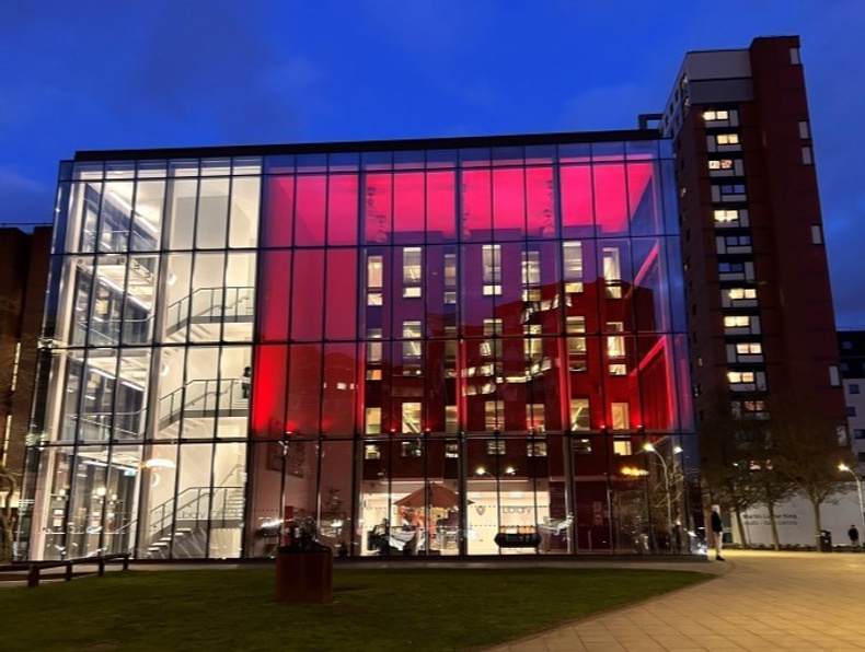 University library lights up red for World Encephalitis Day