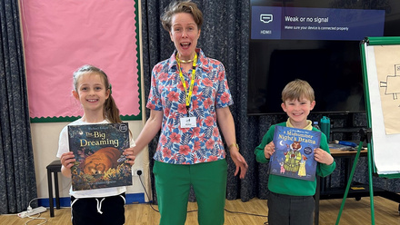 Author Louie Stowell delivering Shakespeare Martineau-donated books to St Lawrence Primary School (resized).jpg